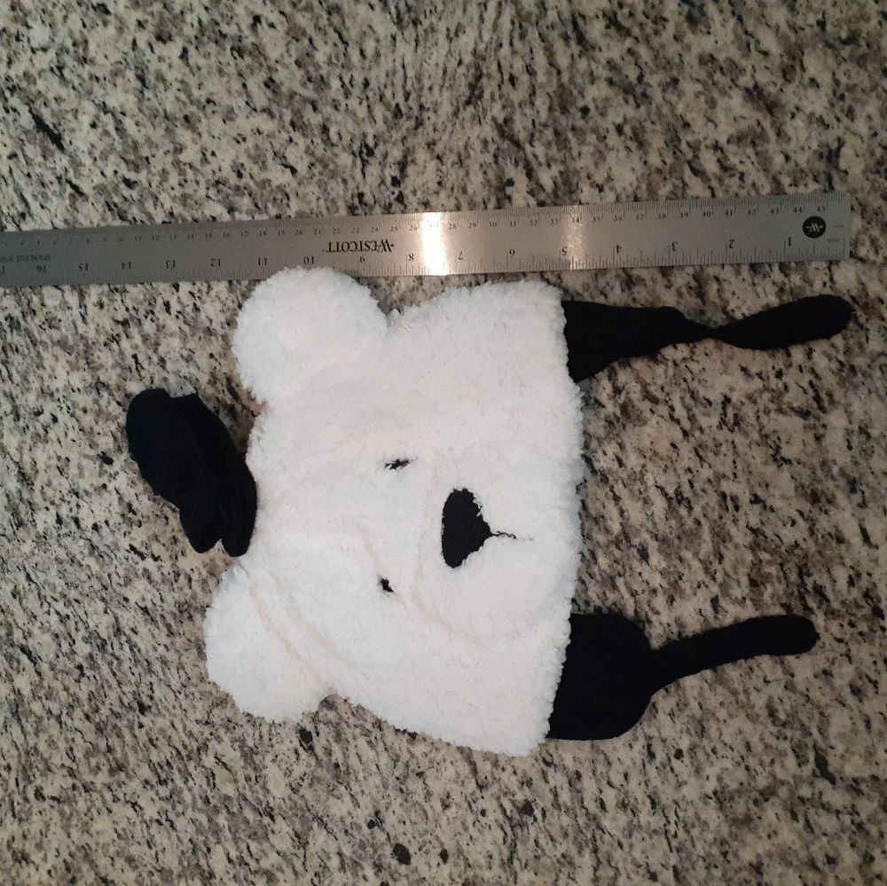 Black & White Furry Bear Ear Flap Hat & Mittens Set NWOT OS Infant